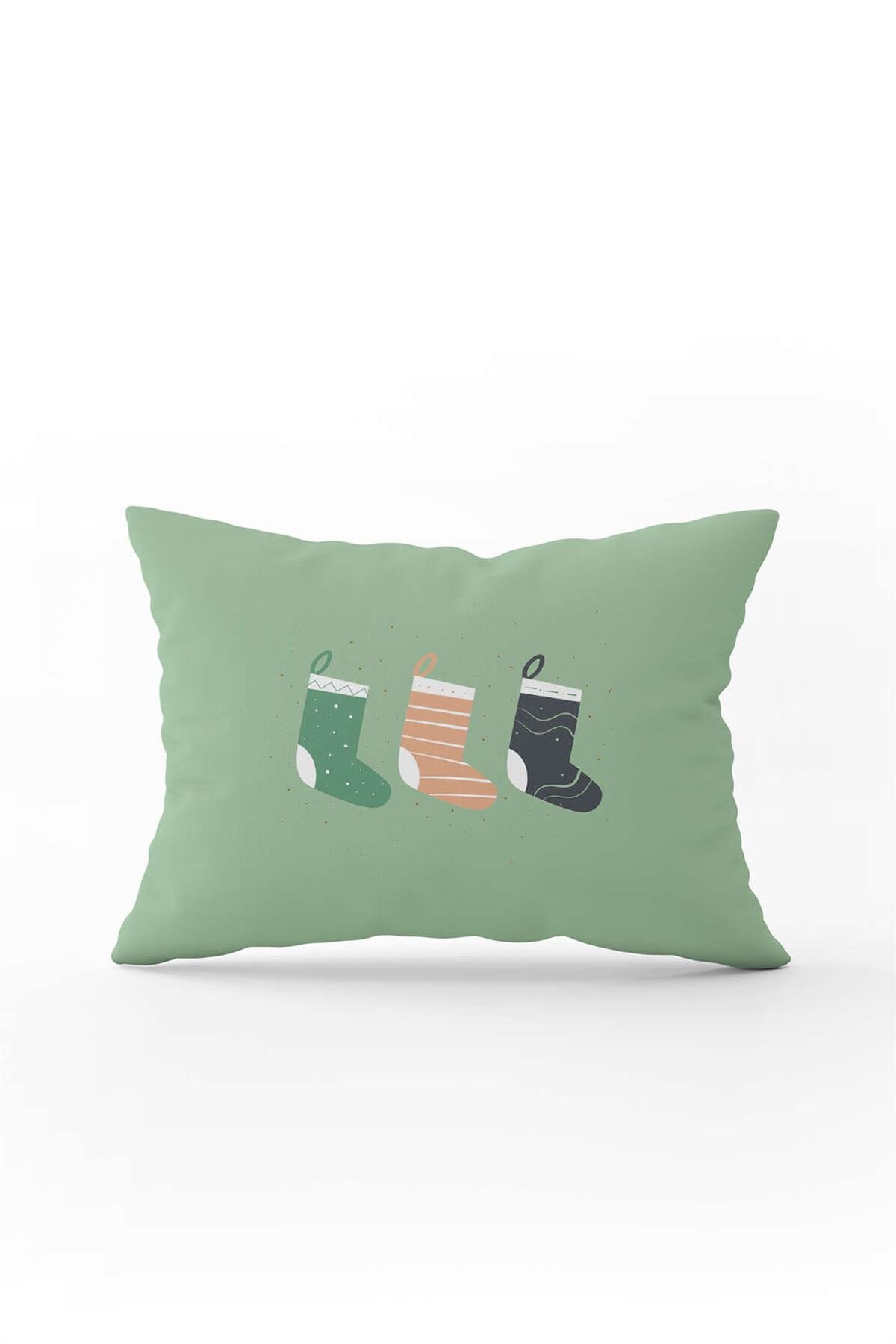 Pembe Yeşil Yılbaşı Temalı Dijital Baskılı Kırlent Kılıfı CGH868-3550 Çift Tarafı Baskılı