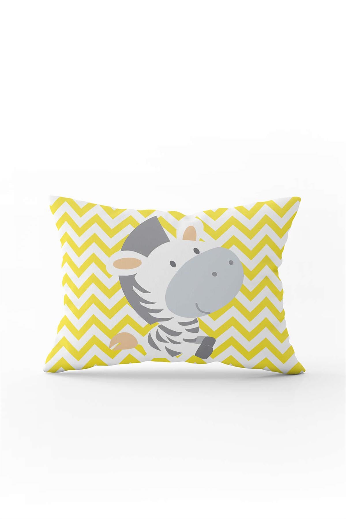 Sarı Gri Zebra Figürlü Dijital Baskılı Çocuk Kırlent Kılıfı CGH782-3550 Çift Tarafı Baskılı