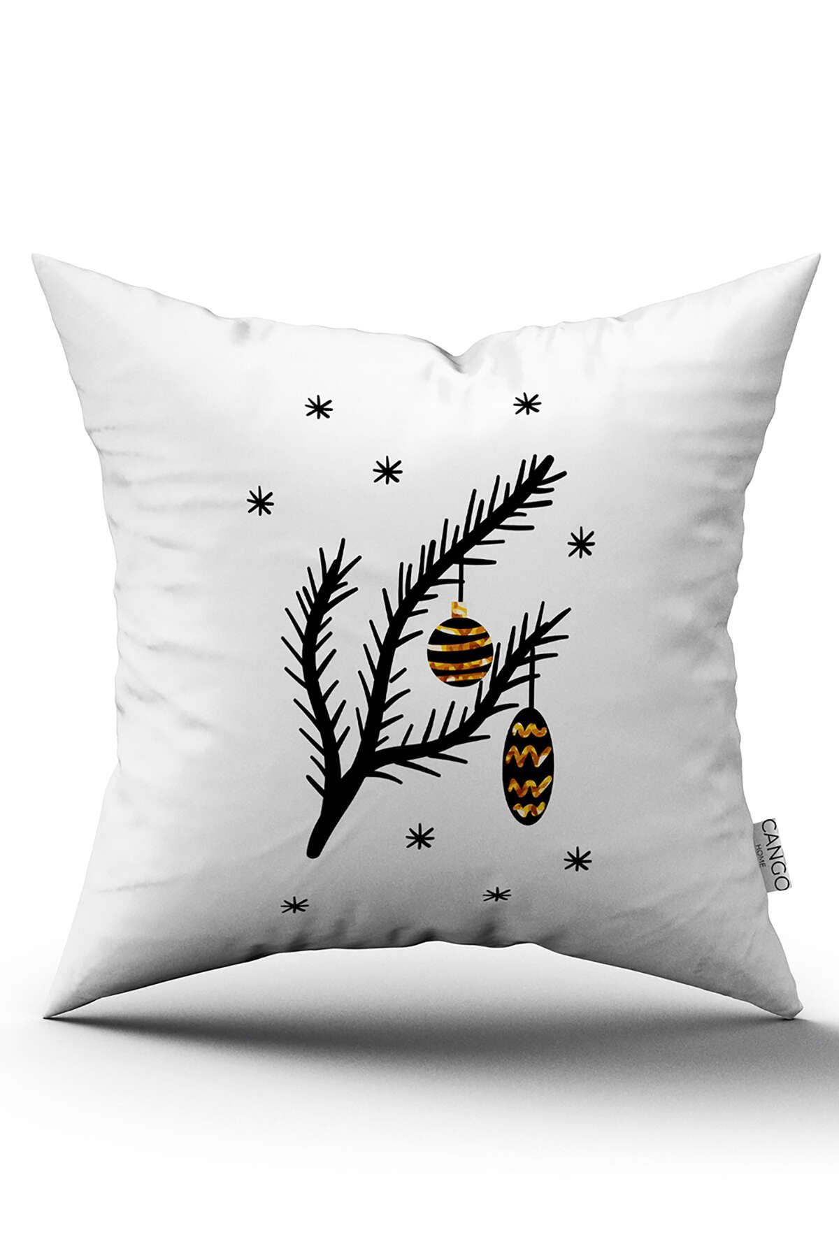 Sarı Siyah Yılbaşı Temalı Dijital Baskılı Kırlent Kılıfı CGH888