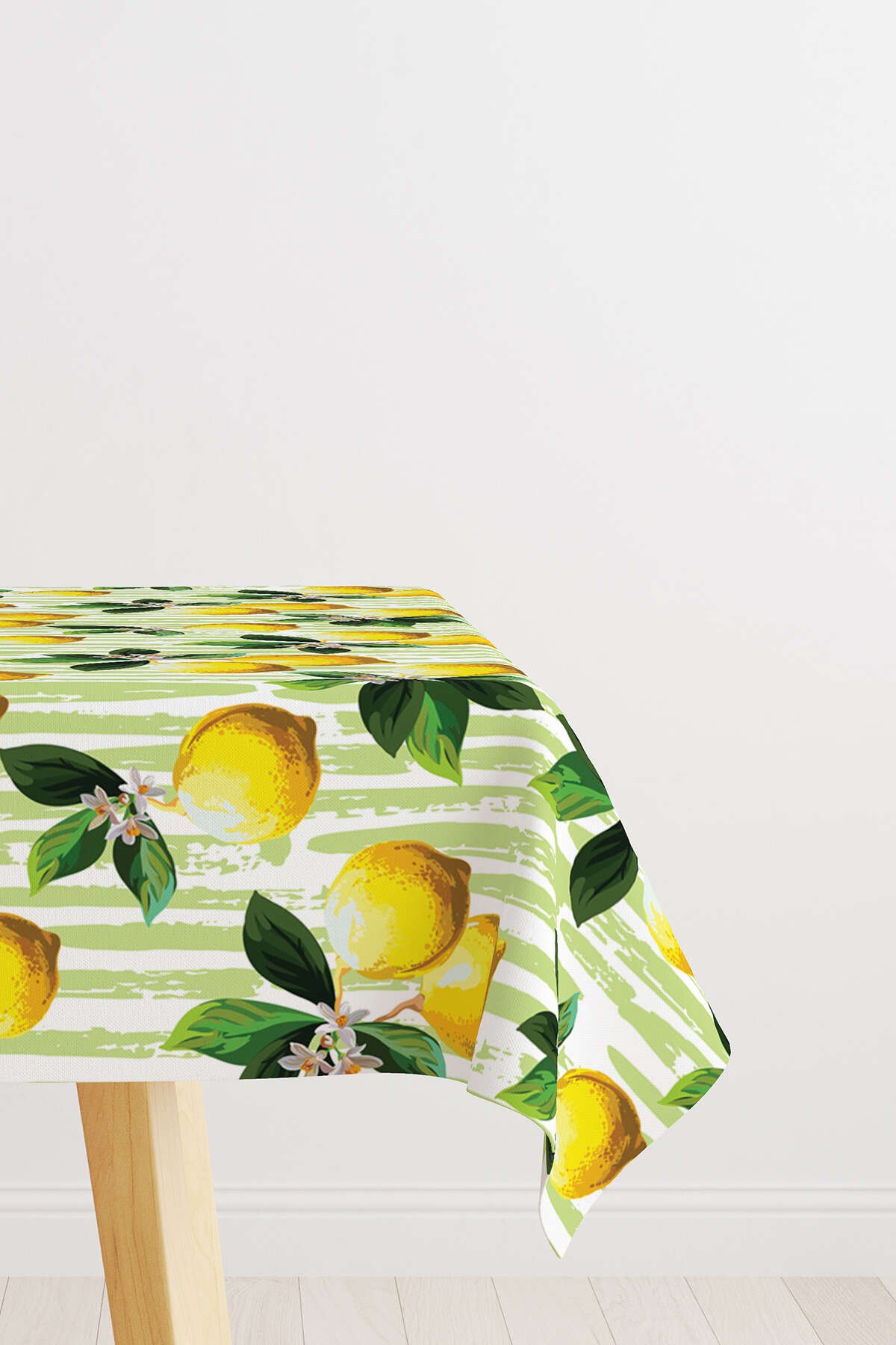 Sarı Yeşil Limon Desenli Dijital Baskılı Masaörtüsü OYTYK914-MS