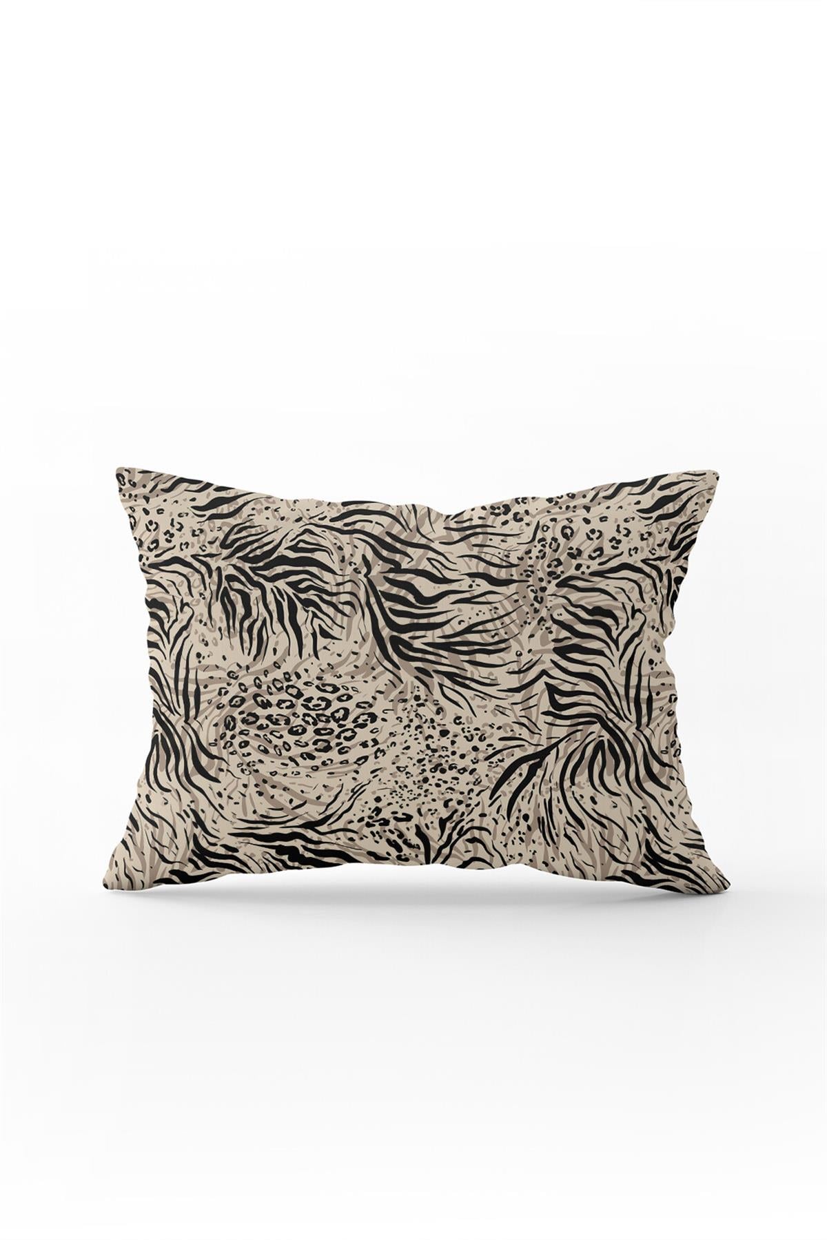 Siyah Bej Leopar Zebra Desenli Dijital Baskı Kırlent Yastık Kılıfı - CGH384-3550 Çift Tarafı Baskılı