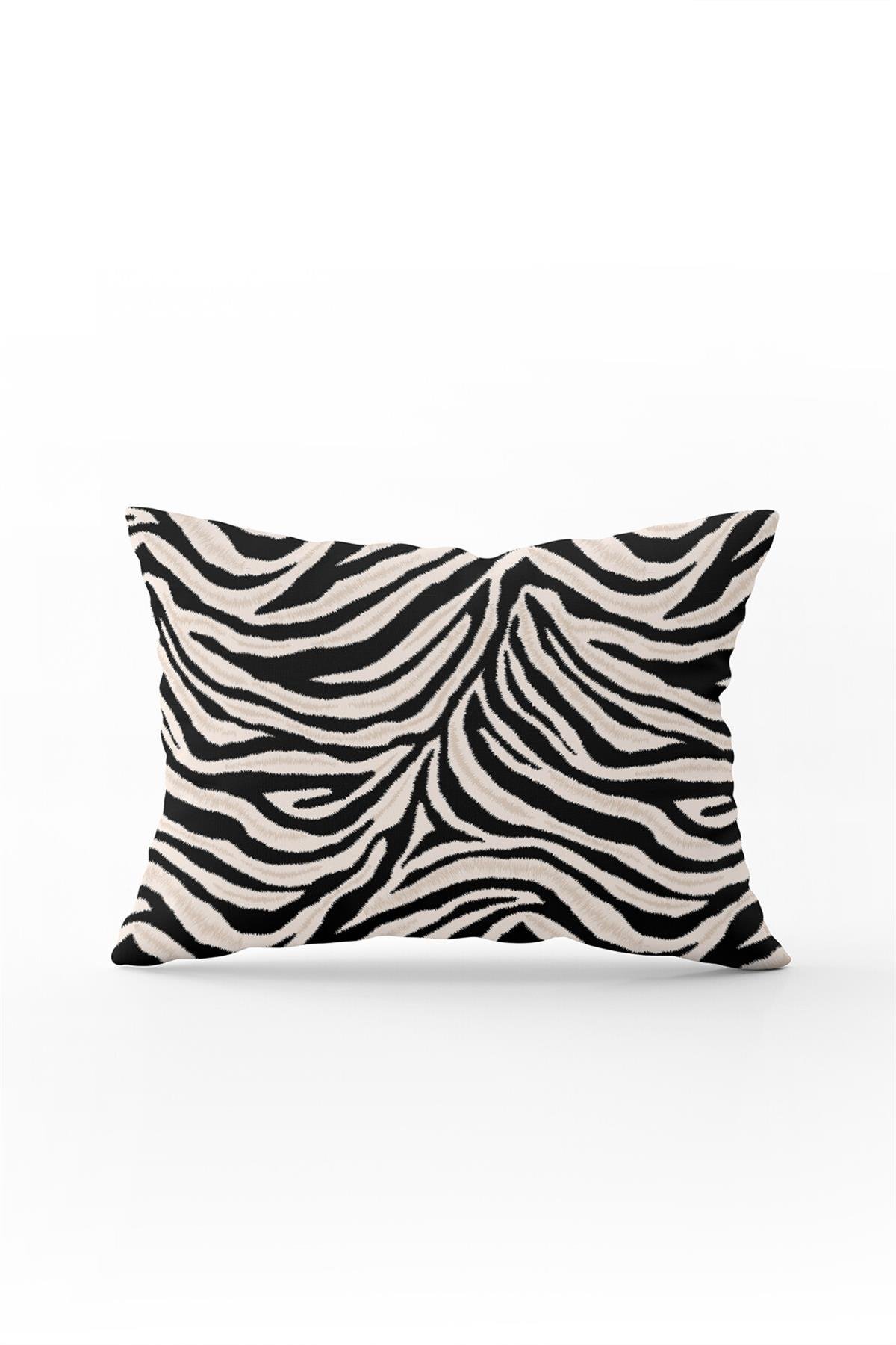 Siyah Bej Zebra Desenli Dijital Baskı Kırlent Yastık Kılıfı - CGH348-3550 Çift Tarafı Baskılı