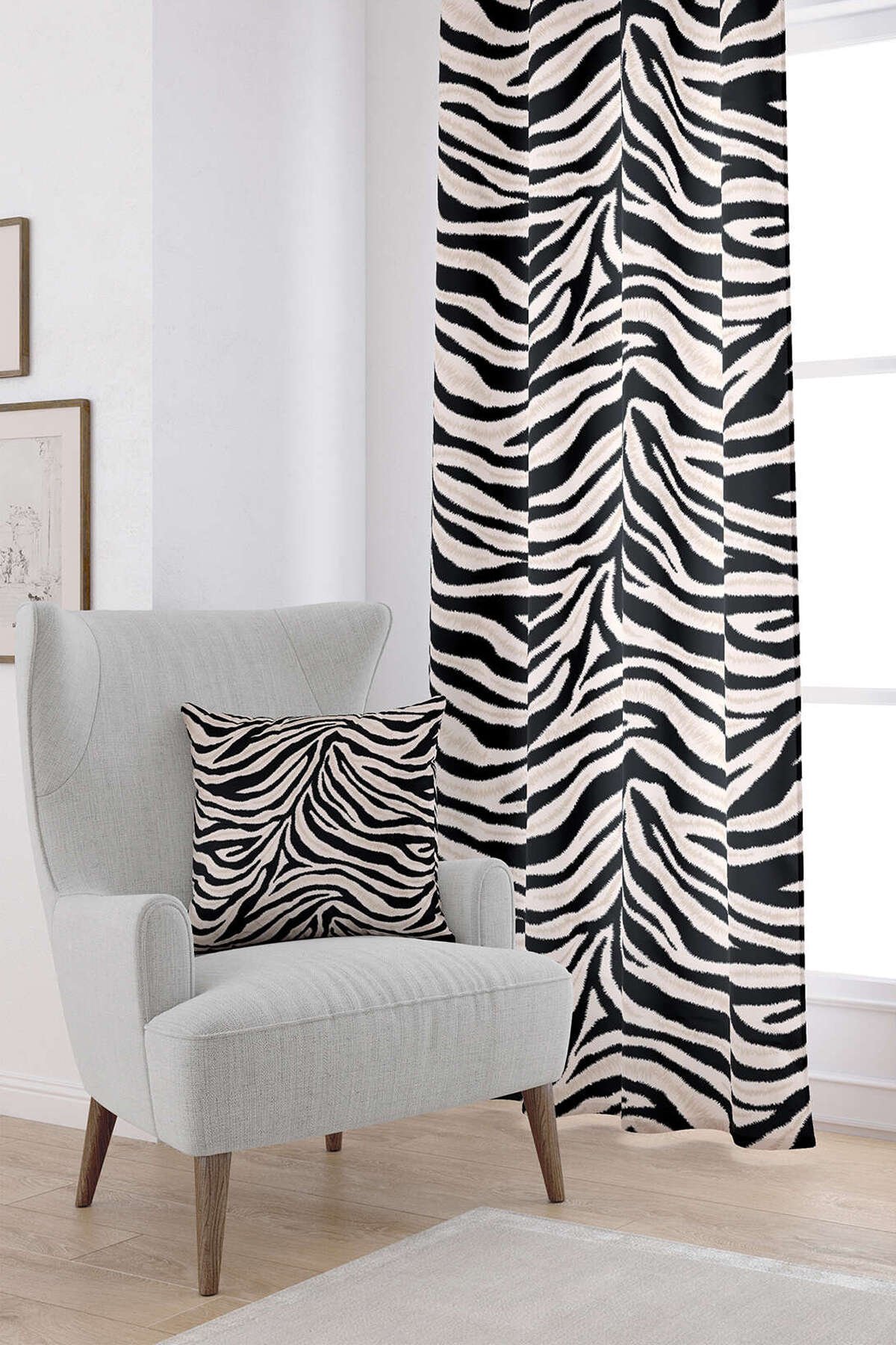 Siyah Bej Zebra Desenli Dijital Baskılı Perde CGH348-PR