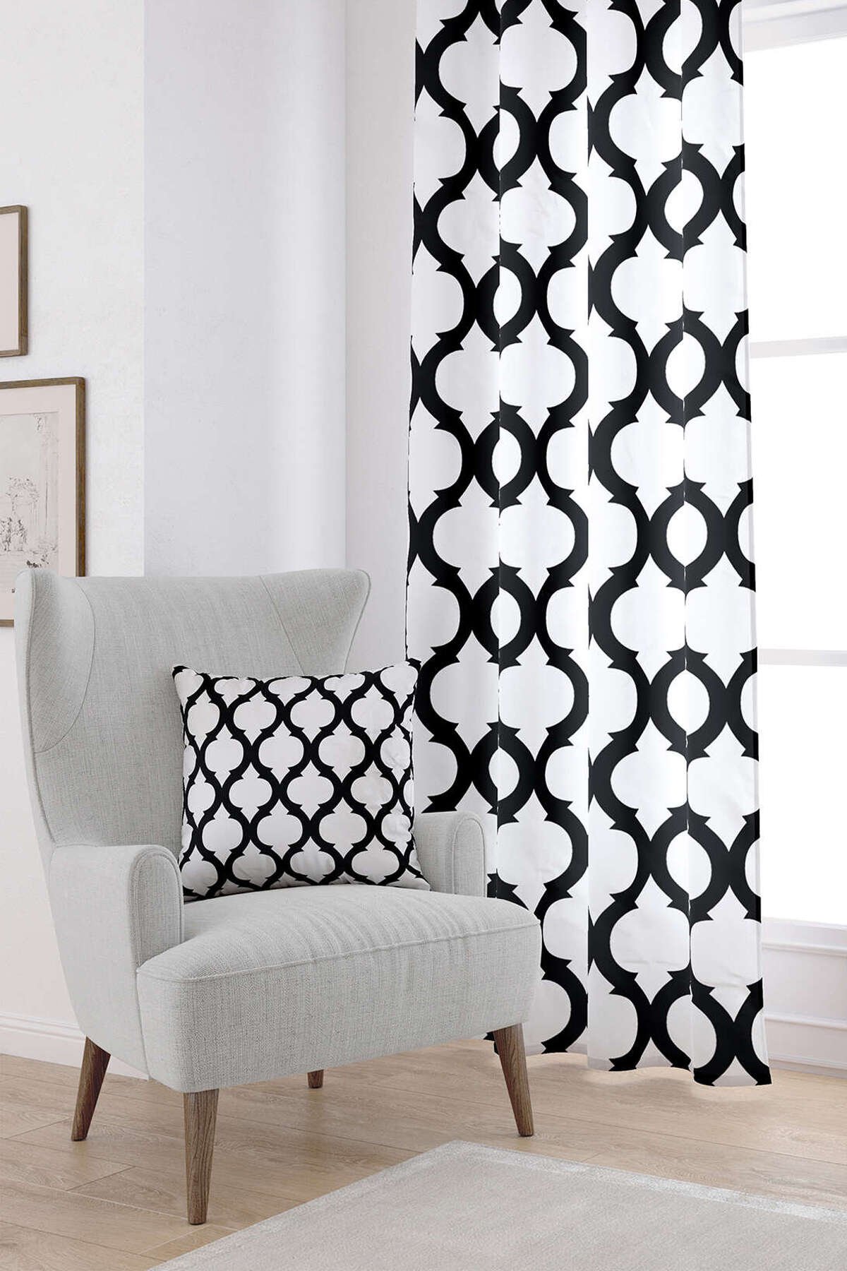 Siyah Beyaz Modern Geometrik Desenli Dijital Baskılı Perde OTYK531-PR