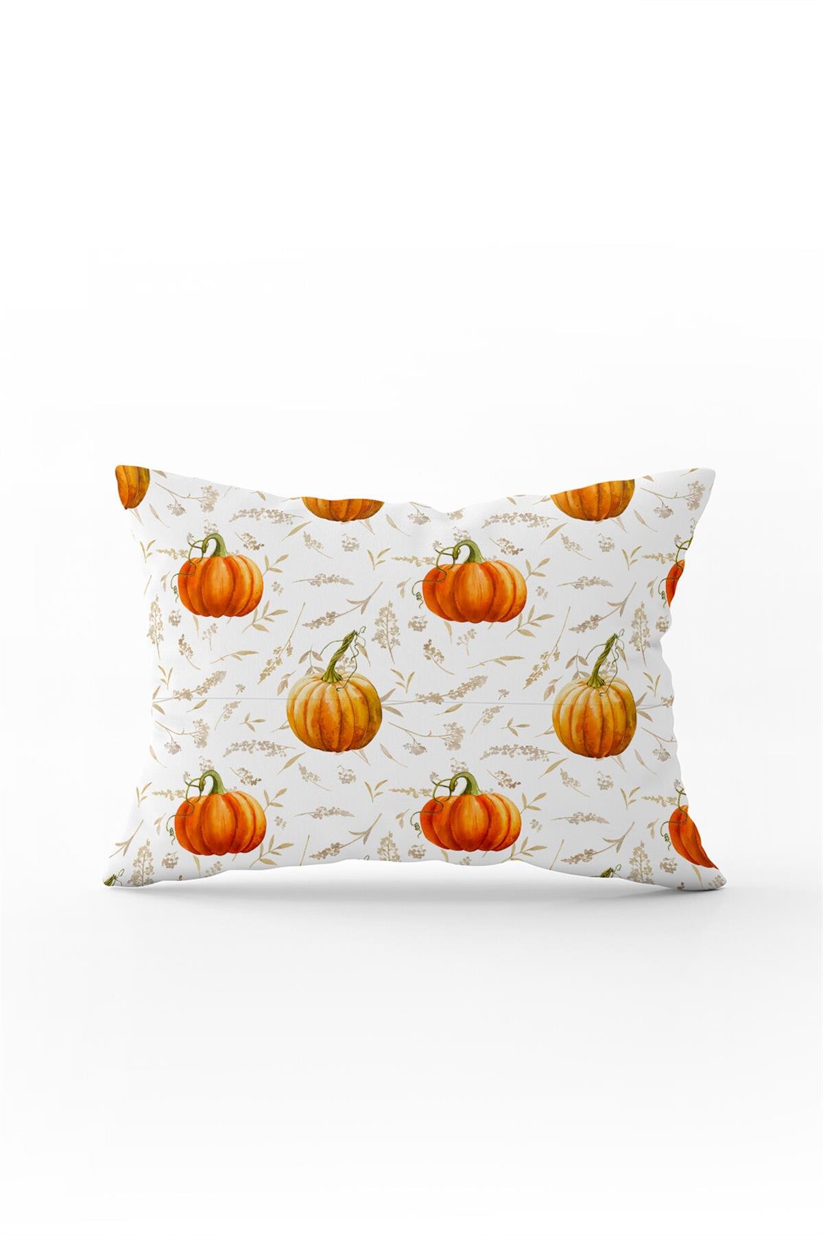 Turuncu Halloween Balkabağı Desenli Dijital Baskılı Kırlent Kılıfı CGH749-3550 Çift Tarafı Baskılı