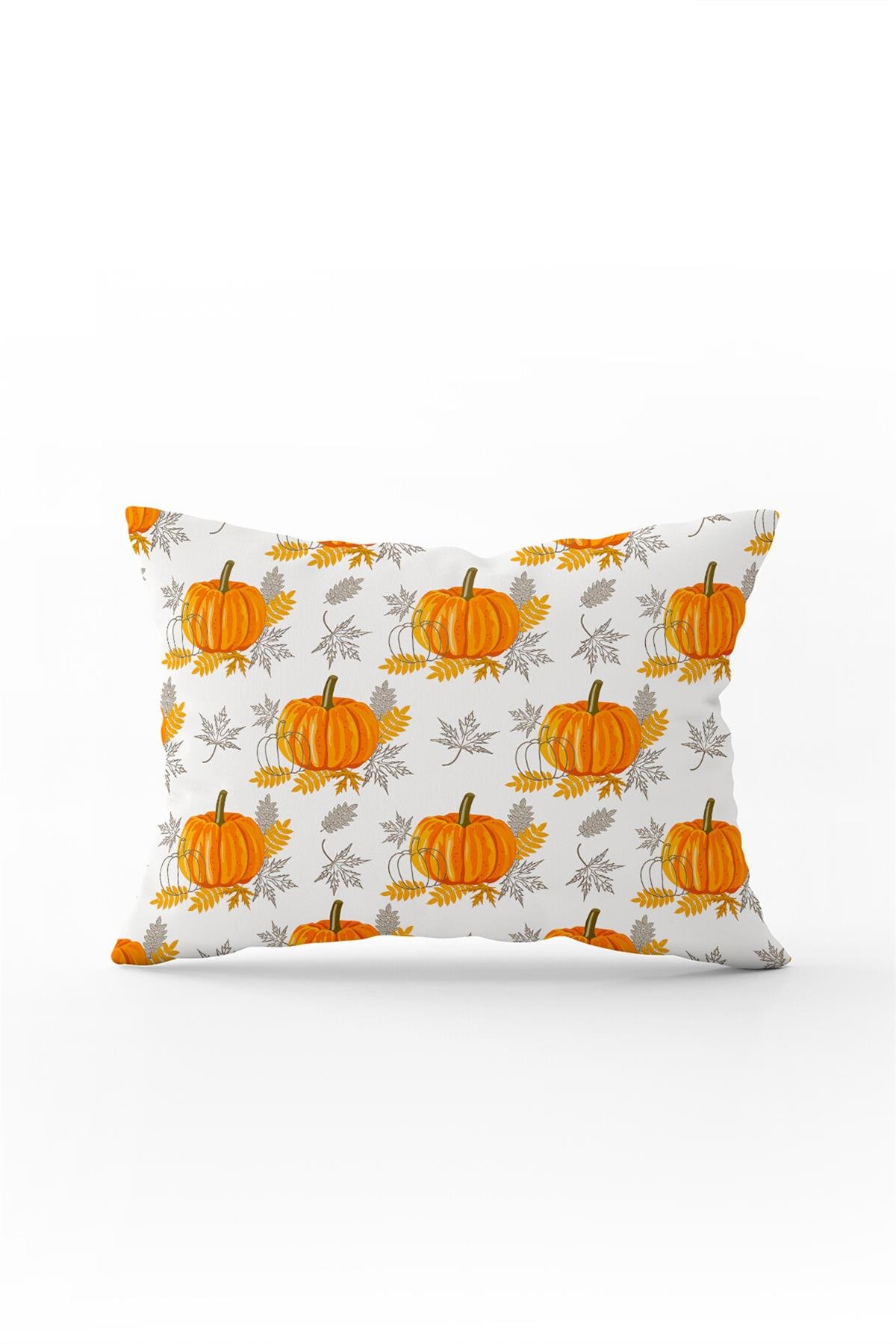 Turuncu Halloween Balkabağı Desenli Dijital Baskılı Kırlent Kılıfı CGH759-3550 Çift Tarafı Baskılı