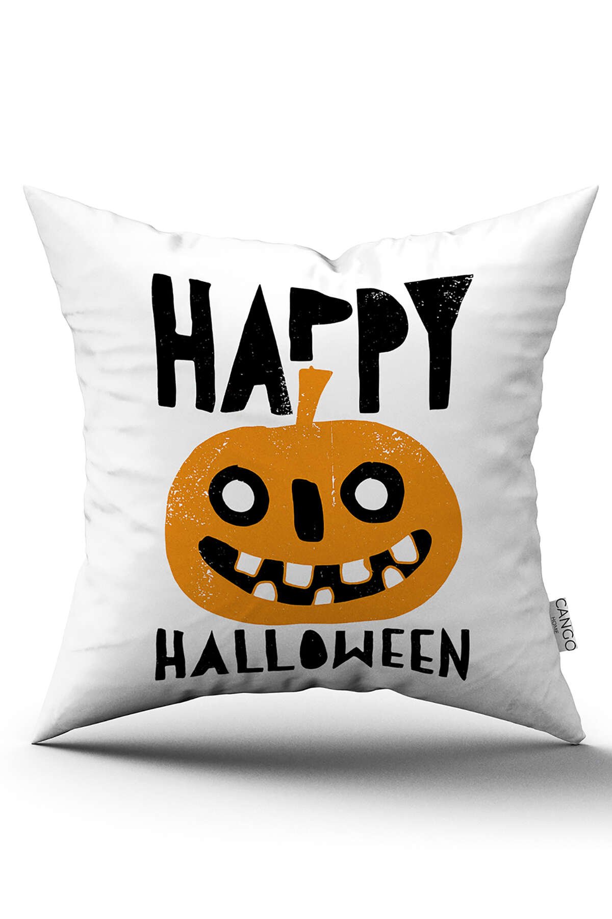 Turuncu Halloween Balkabağı Desenli Dijital Baskılı Kırlent Kılıfı CGH764