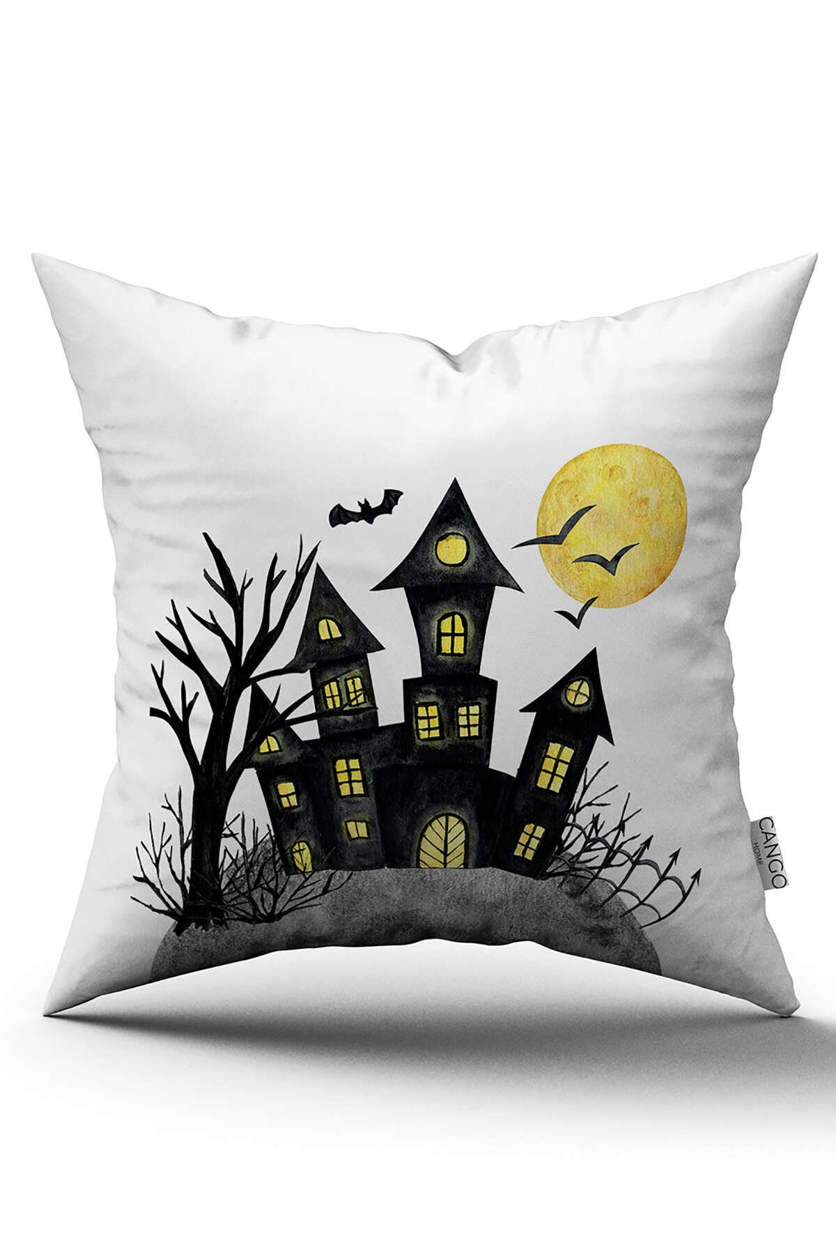 Turuncu Halloween Balkabağı Desenli Dijital Baskılı Kırlent Kılıfı CGH747