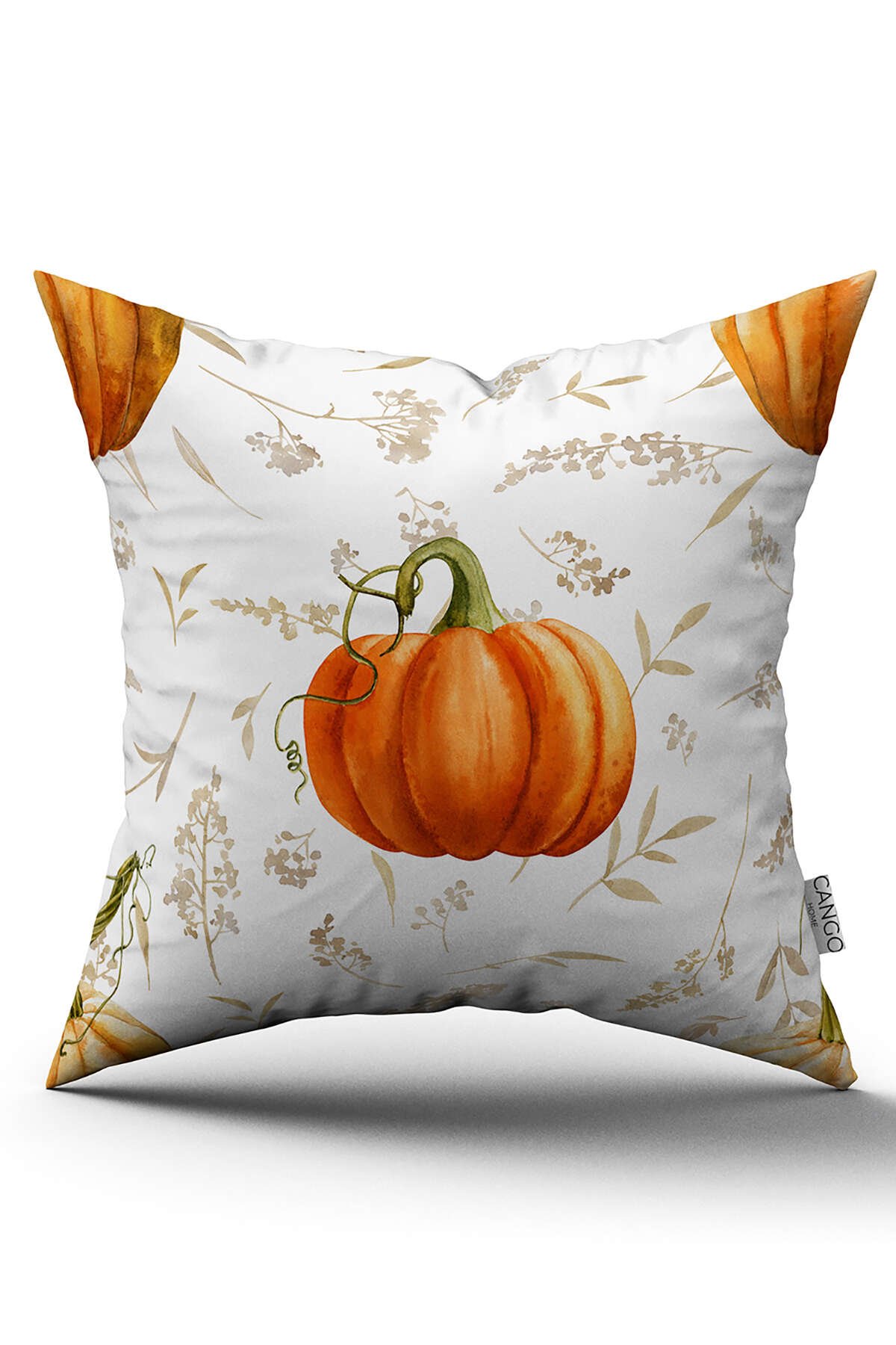 Turuncu Halloween Balkabağı Desenli Dijital Baskılı Kırlent Kılıfı CGH749