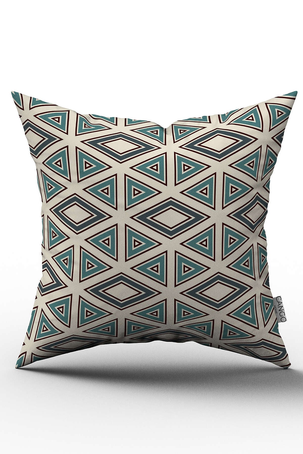 Yeşil Krem Retro Geometirk Desenli Dijital Baskılı Kırlent Kılıfı  - OTYK304