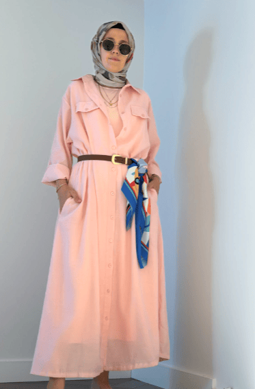 KENDİNDEN ASTARLI PEMBE ELBİSE