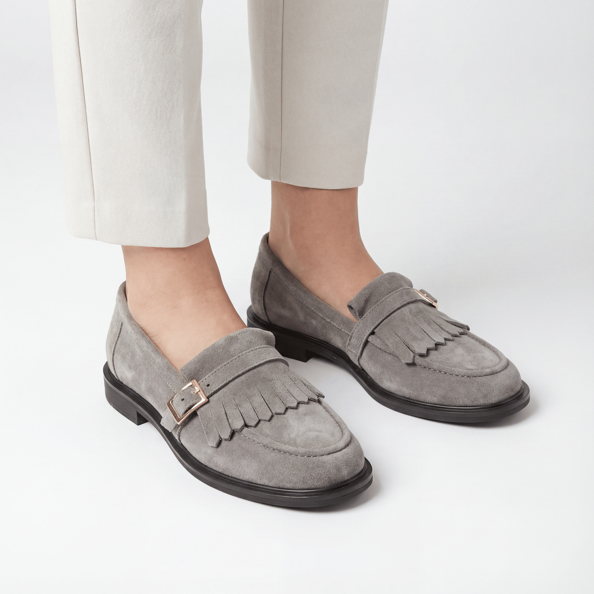 Julia Hakiki Deri Kadın Loafer Gri