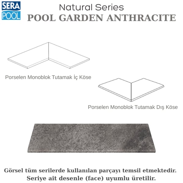 Pool Garden Anthracite Porselen Monoblok Tutamak 90° KöşePorselen TutamakSerapoolPGAKOSE