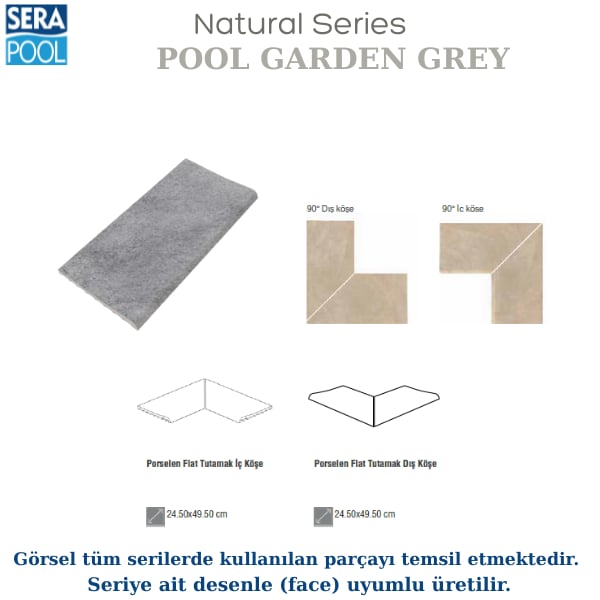 Pool Garden Grey Porselen Flat Tutamak Köşe ParçasıPorselen TutamakSerapoolPGGKOSEFH