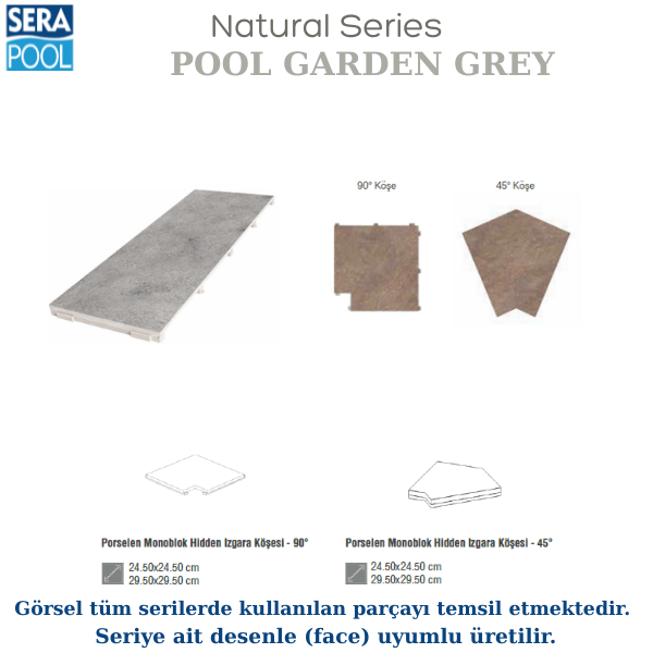 Pool Garden Grey Porselen Monoblok Izgara Köşe ParçasıPorselen IzgaraSerapoolPGGKOSEGM