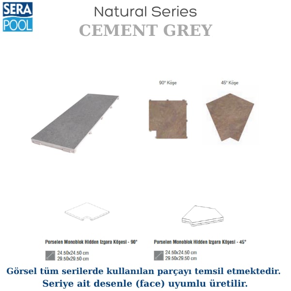 Serapool Natural Seri Cement Grey Porselen Flex Izgara Köşe ParçasıPorselen IzgaraSerapoolCEKOSEGF