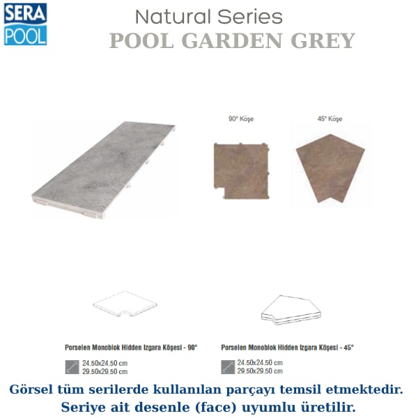 Serapool Natural Seri Pool Garden Grey Porselen Flex Izgara Köşe ParçasıPorselen IzgaraSerapoolPGGKOSEGF
