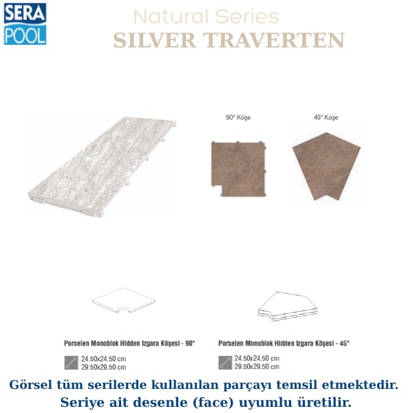 Serapool Natural Seri Silver Traverten Porselen Flex Izgara Köşe ParçasıPorselen IzgaraSerapoolSTKOSEGF