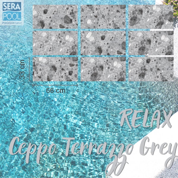 Serapool  Relax Ceppo Terrazzo Grey Porselen Havuz KarolarıPorselen Havuz İçi KarolarSerapoolRCTG3366