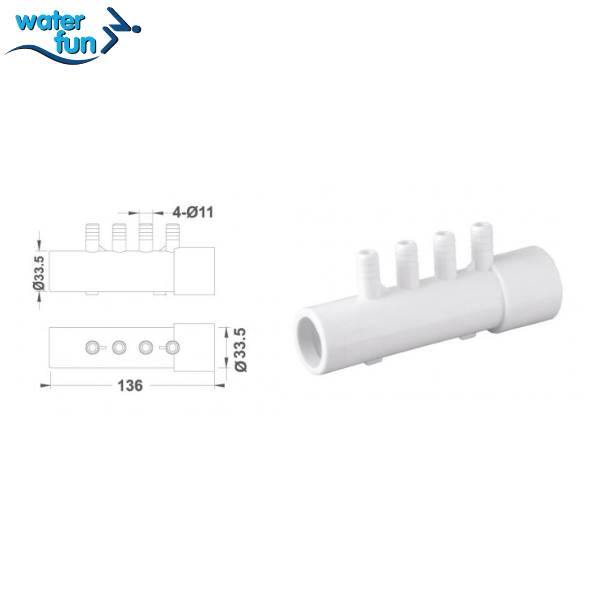 Waterfun Jakuzi Kollektörü Ø25 mm x 10 mm Ve 4 Hava Çıkışlı Jakuzi & Spa EkipmanlarıWater Fun43018123003
