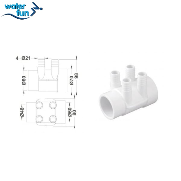 Waterfun Jakuzi Kollektörü Ø40 mm x 50 mm x 20 mm 4 Su Çıkışlı Jakuzi & Spa EkipmanlarıWater Fun43018123002