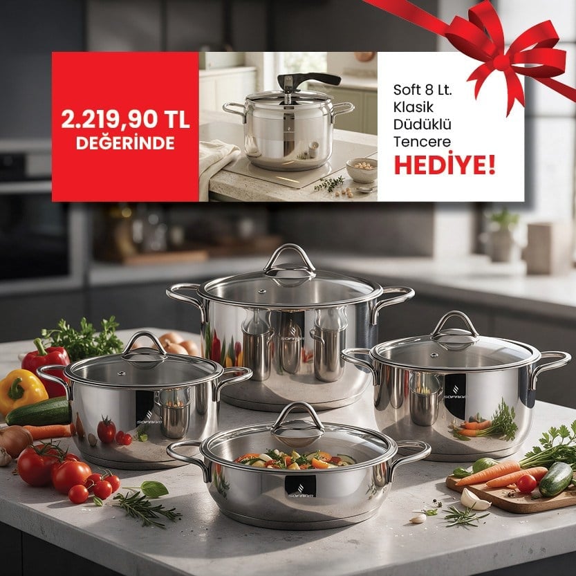 Sofram Master 8 Parça Tencere Seti + Soft Klasik Düdüklü Tencere 8 Lt.