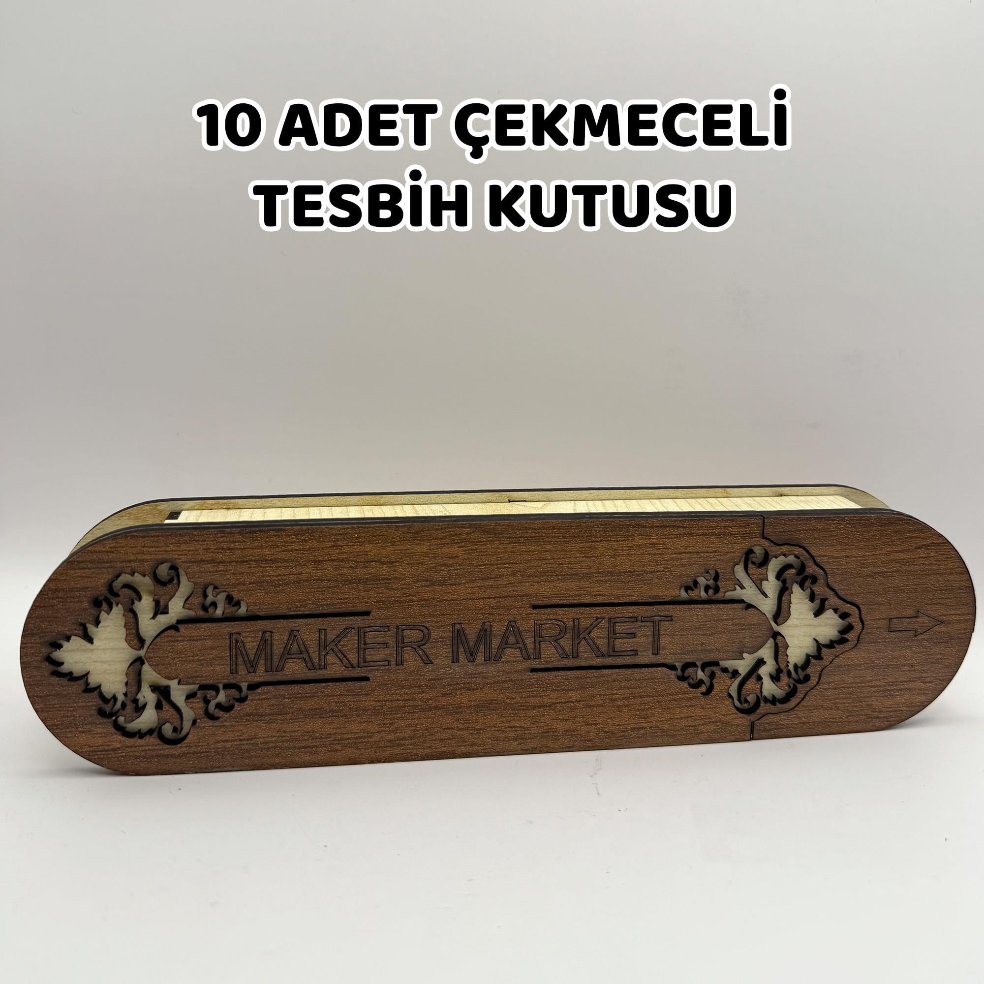 10 Adet Çekmeceli Tesbih Kutusu - Ceviz Model