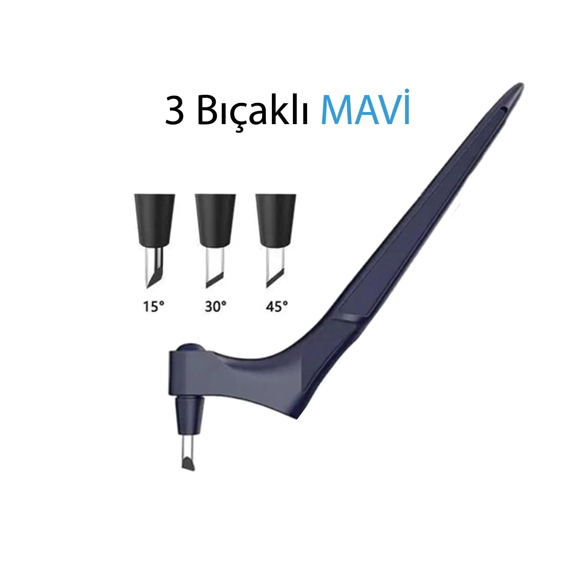 3 Başlıklı Dönmeli Hassas El Kesici Kalem – 15° 30° 45° Açılı Craft Cutter | 3D El Sanatları ve Vinil Kesim Aracı Mavi