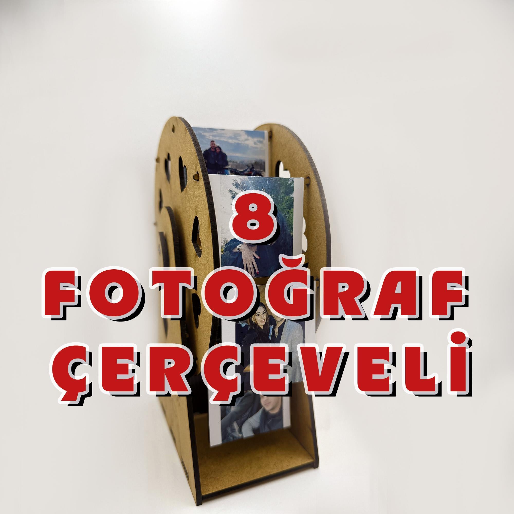 Dönen Ahşap Fotoğraf Çarkı – 8 Fotoğraflı, Kişiye Özel Tasarım