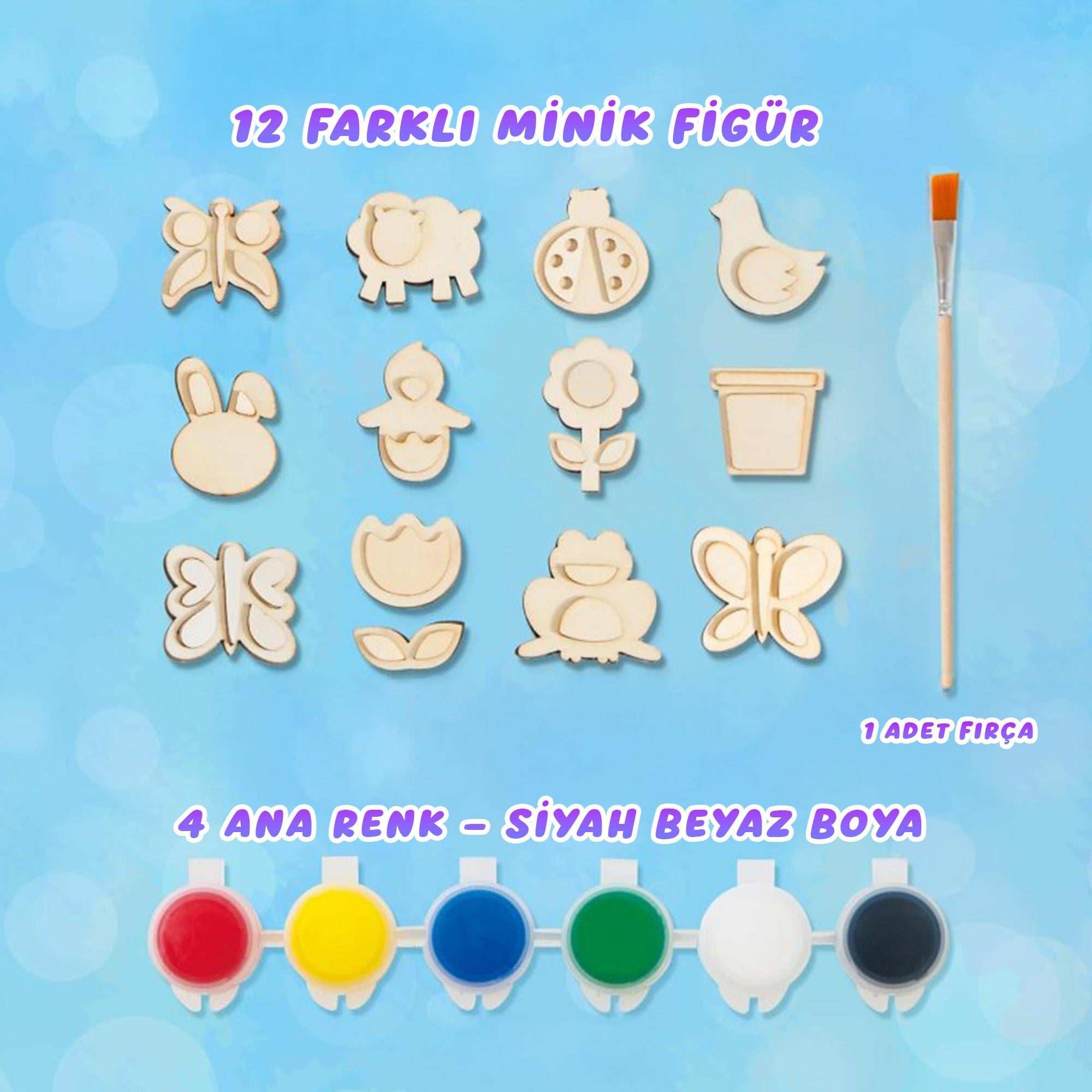 Minik Figürler Boyama Seti – Ahşap Eğitici Oyuncak ve Yaratıcı Aktivite Kiti