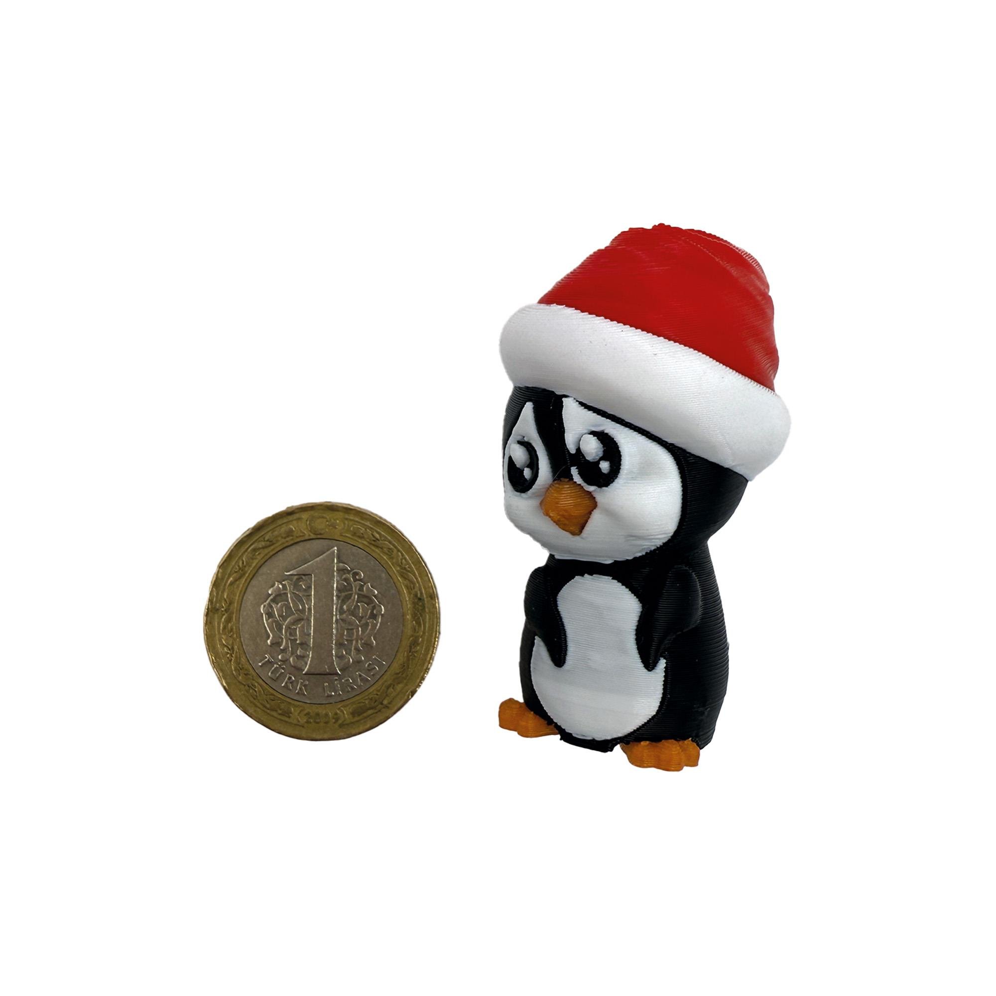 Sevimli Yılbaşı Şapkası Takmış Penguen Anahtarlık