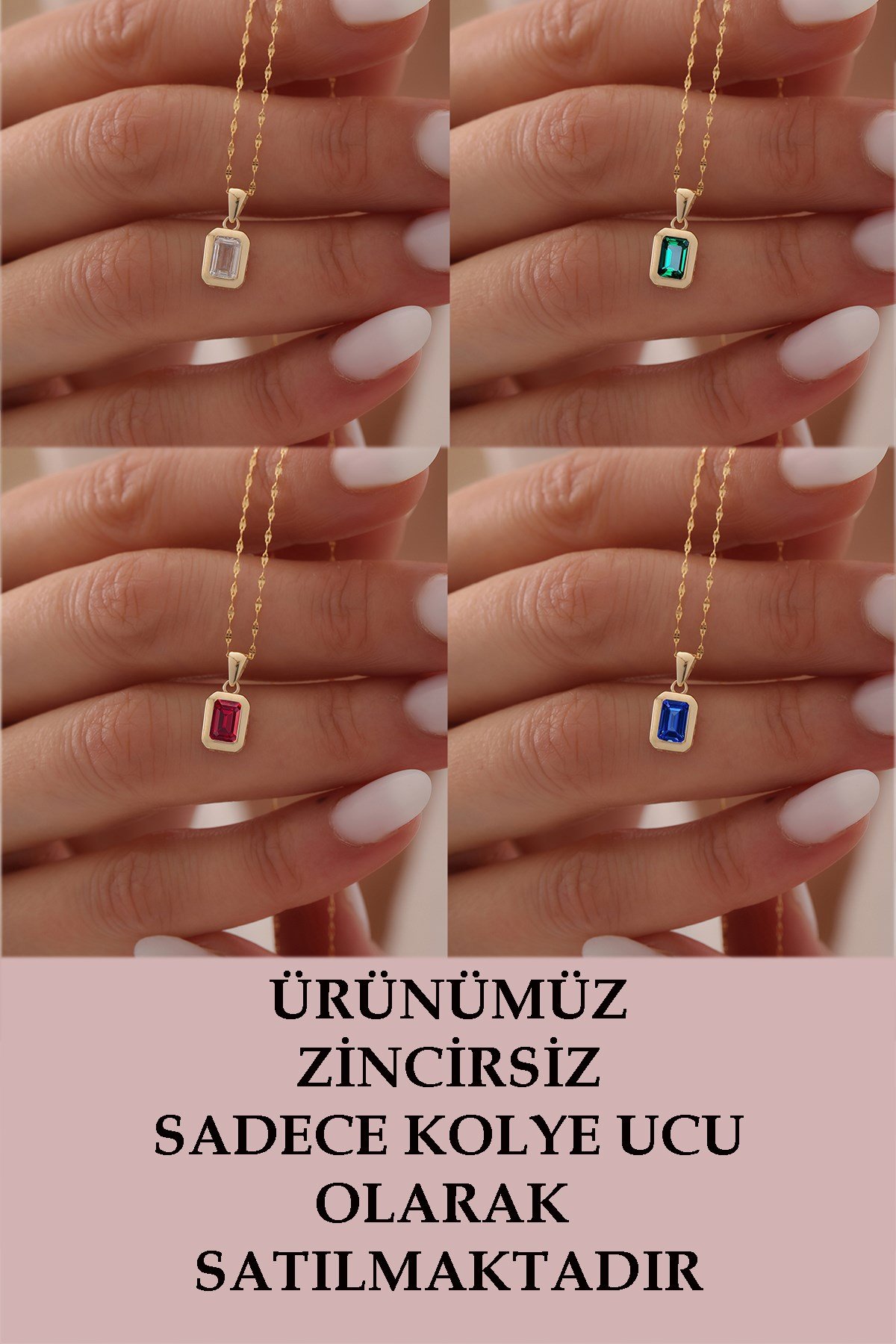 14 Ayar Altın Baget Tek Taş Kolye Ucu