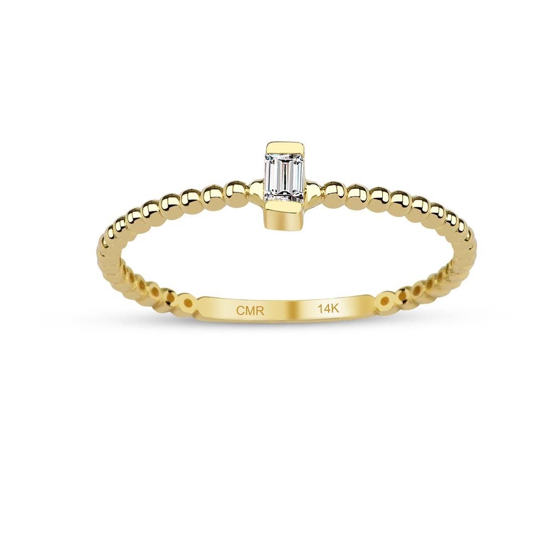 14 Ayar Altın Beyaz Baget Taşlı Yüzük 