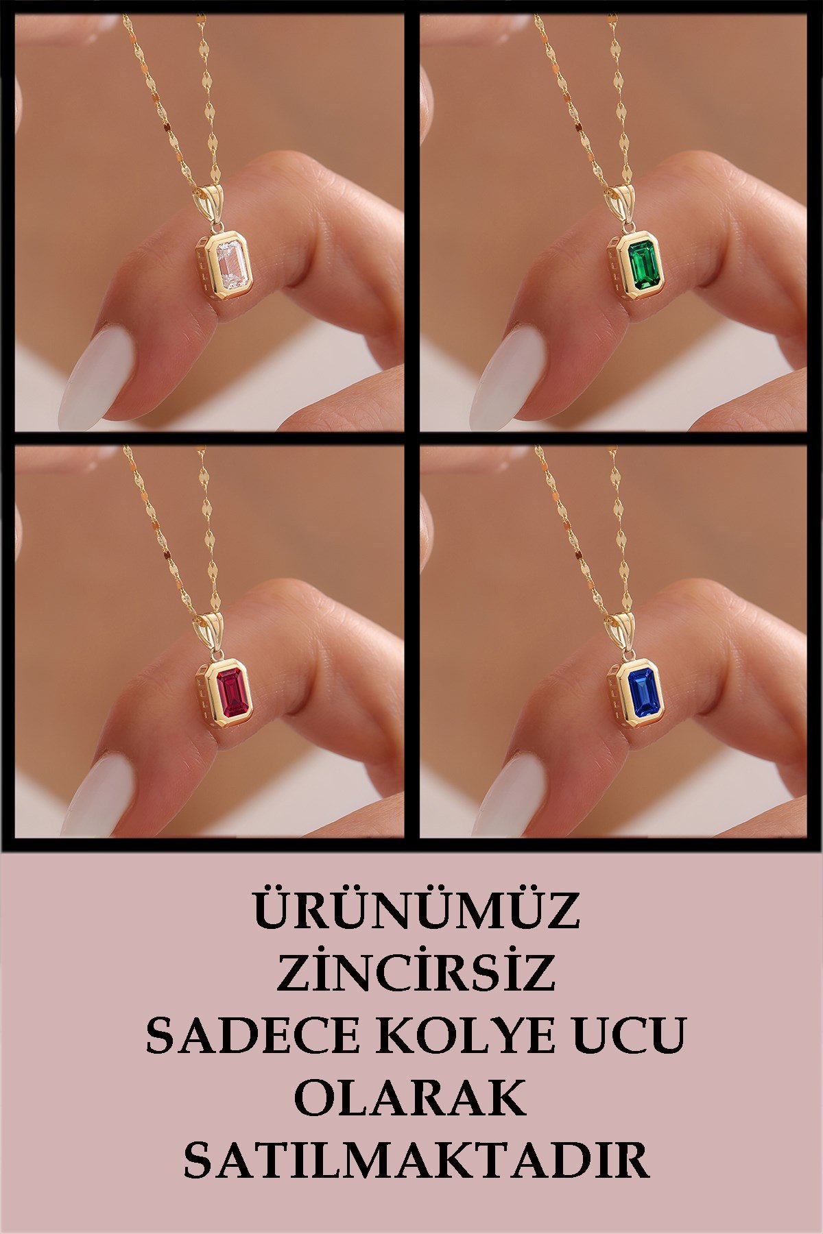 14 Ayar Altın Şık Baget Tek Taş Kolye Ucu