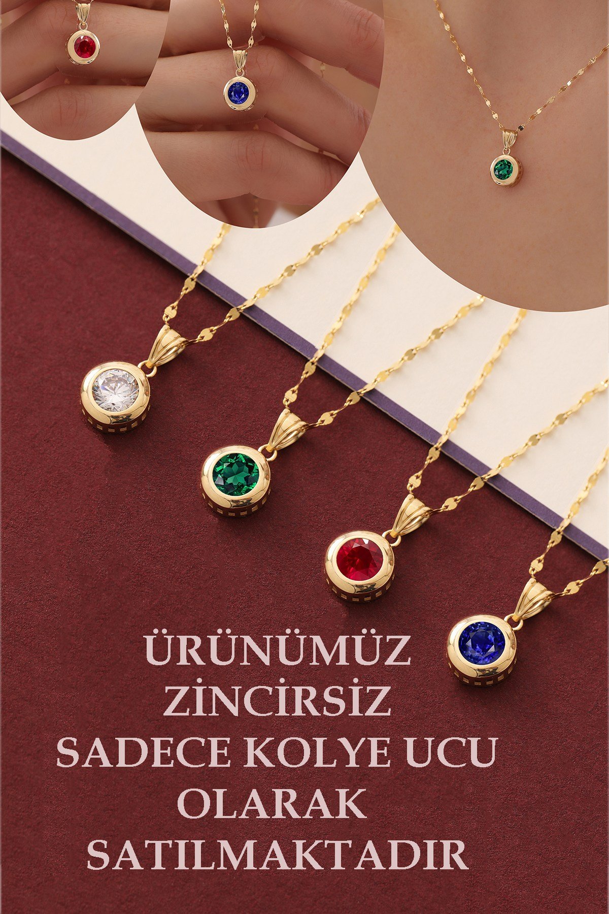 14 Ayar Altın Şık Tek Taş Kolye Ucu