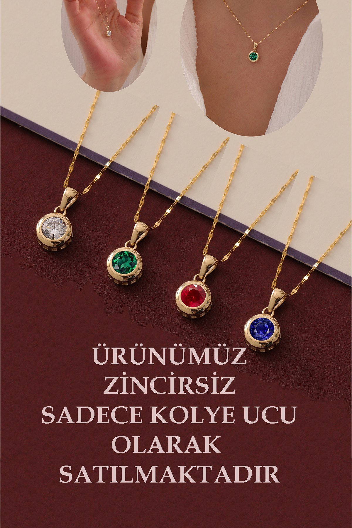 14 Ayar Altın Tek Taş Kolye Ucu