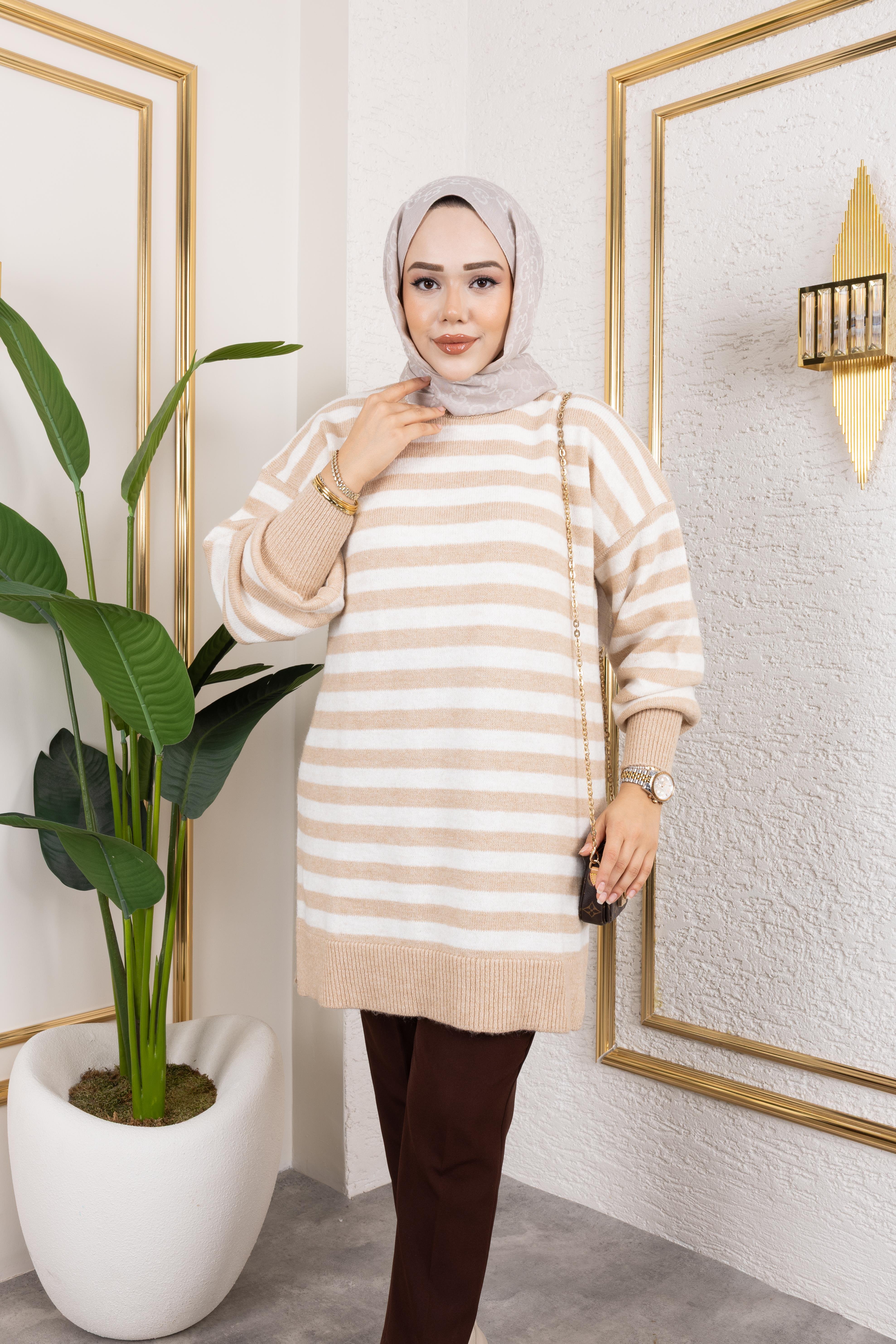 Kalın Çizgili Triko Vizon
