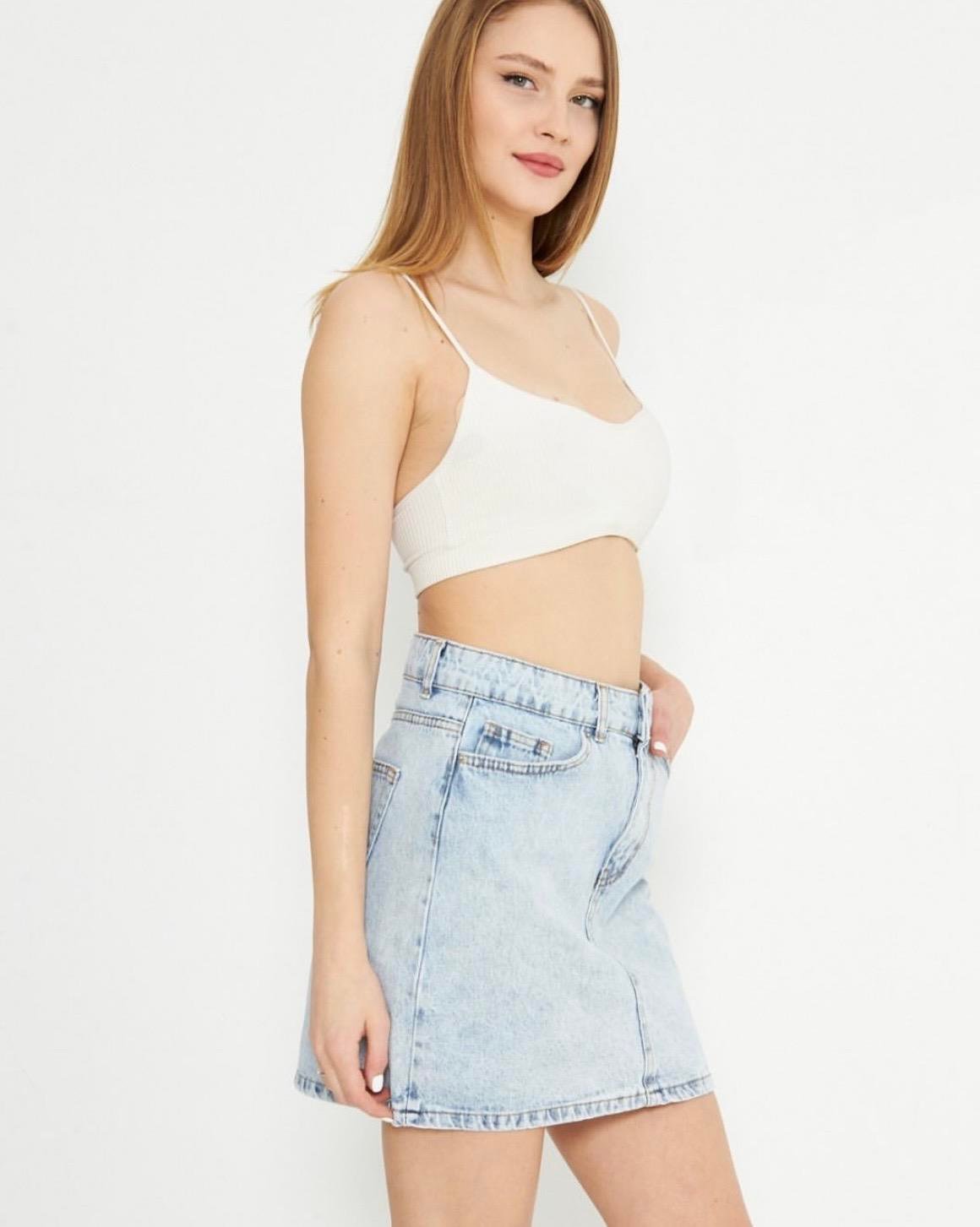 Açık Mavi Mini Jean Etek