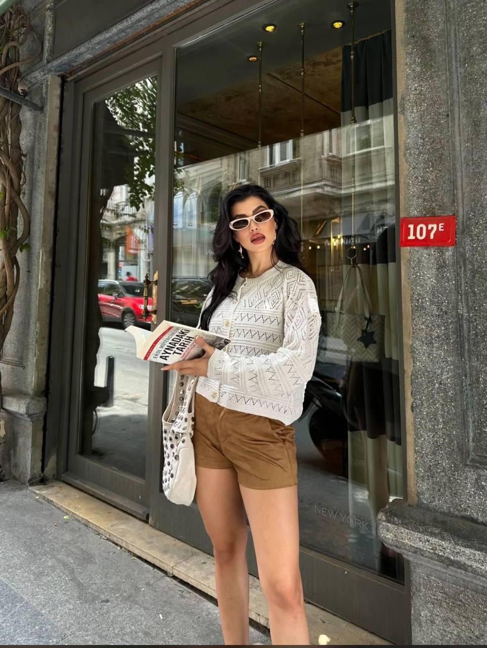 Ajurlu Düğmeli Crop Hırka