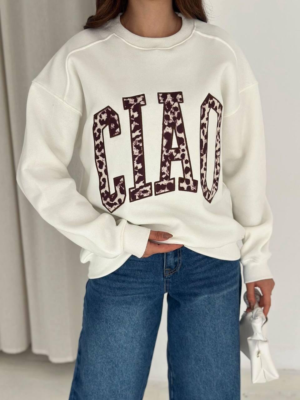 Beyaz Ciao Leo Nakışlı Sweatshirt
