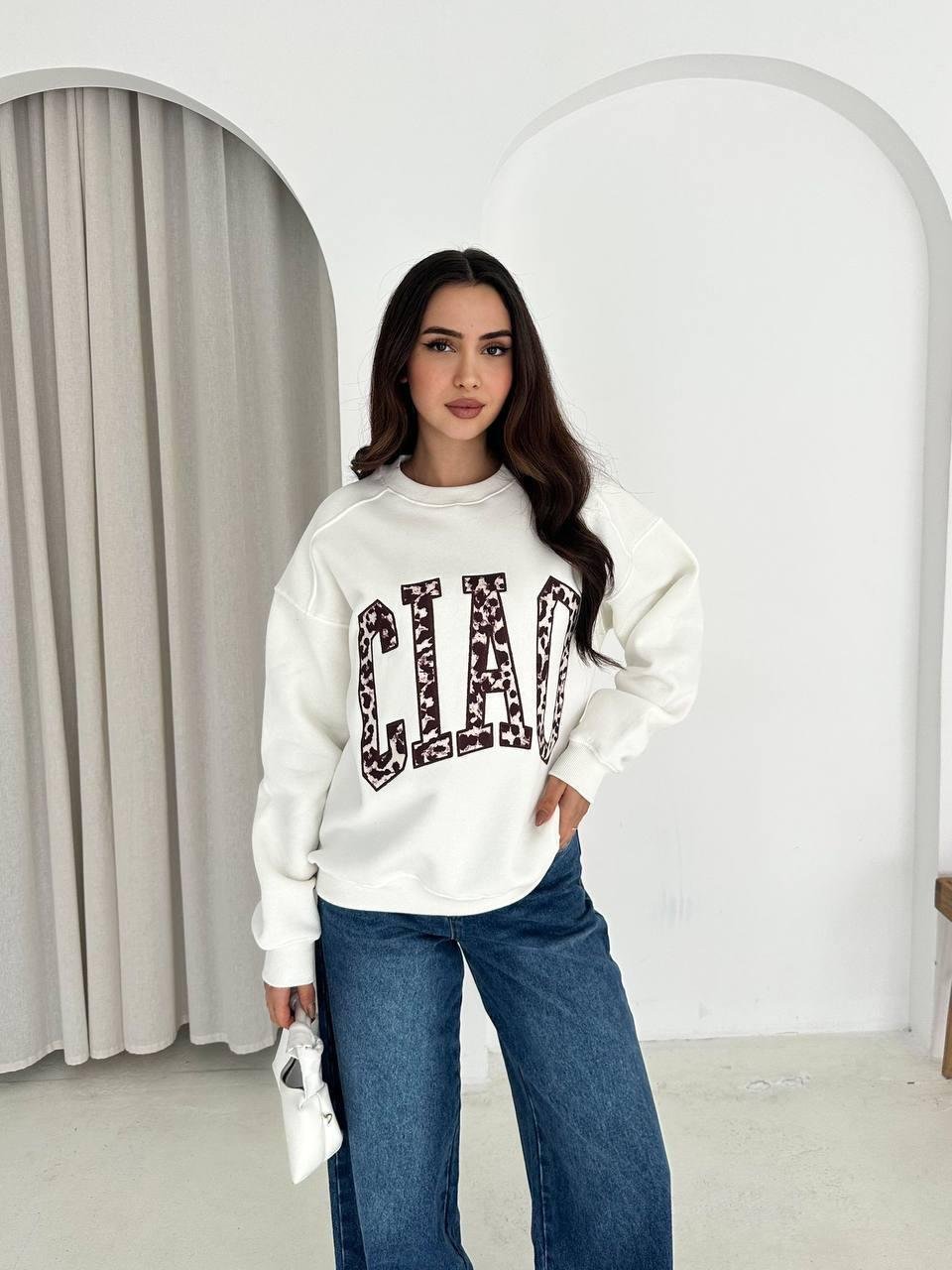 Beyaz Ciao Leo Nakışlı Sweatshirt