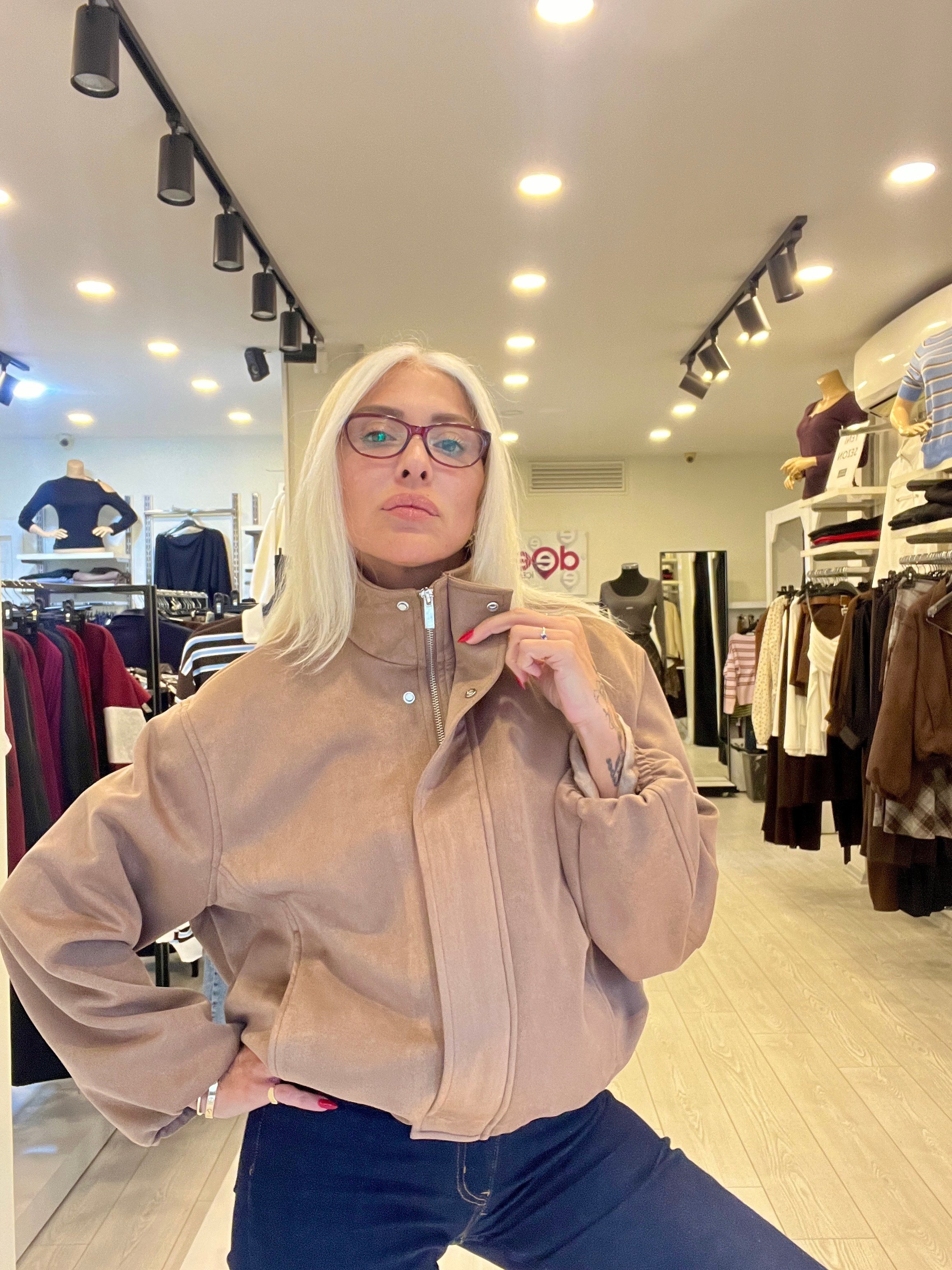 Camel Dik Yakalı Süet Bomber Ceket