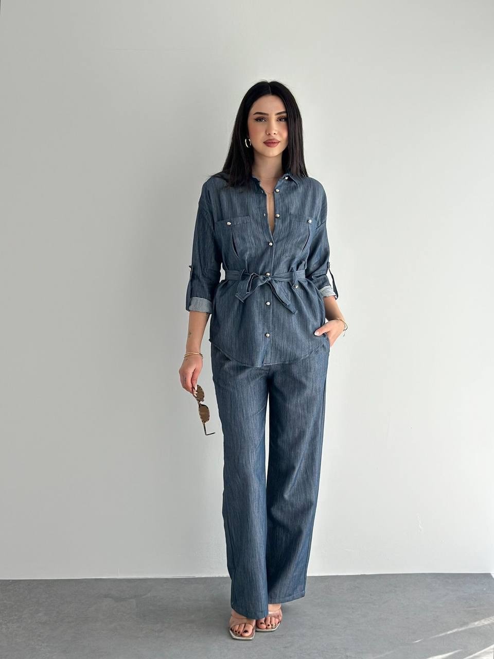 Denim Gold Düğmeli Tensel Takım