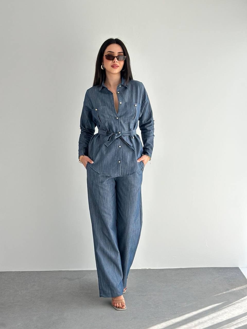Denim Gold Düğmeli Tensel Takım