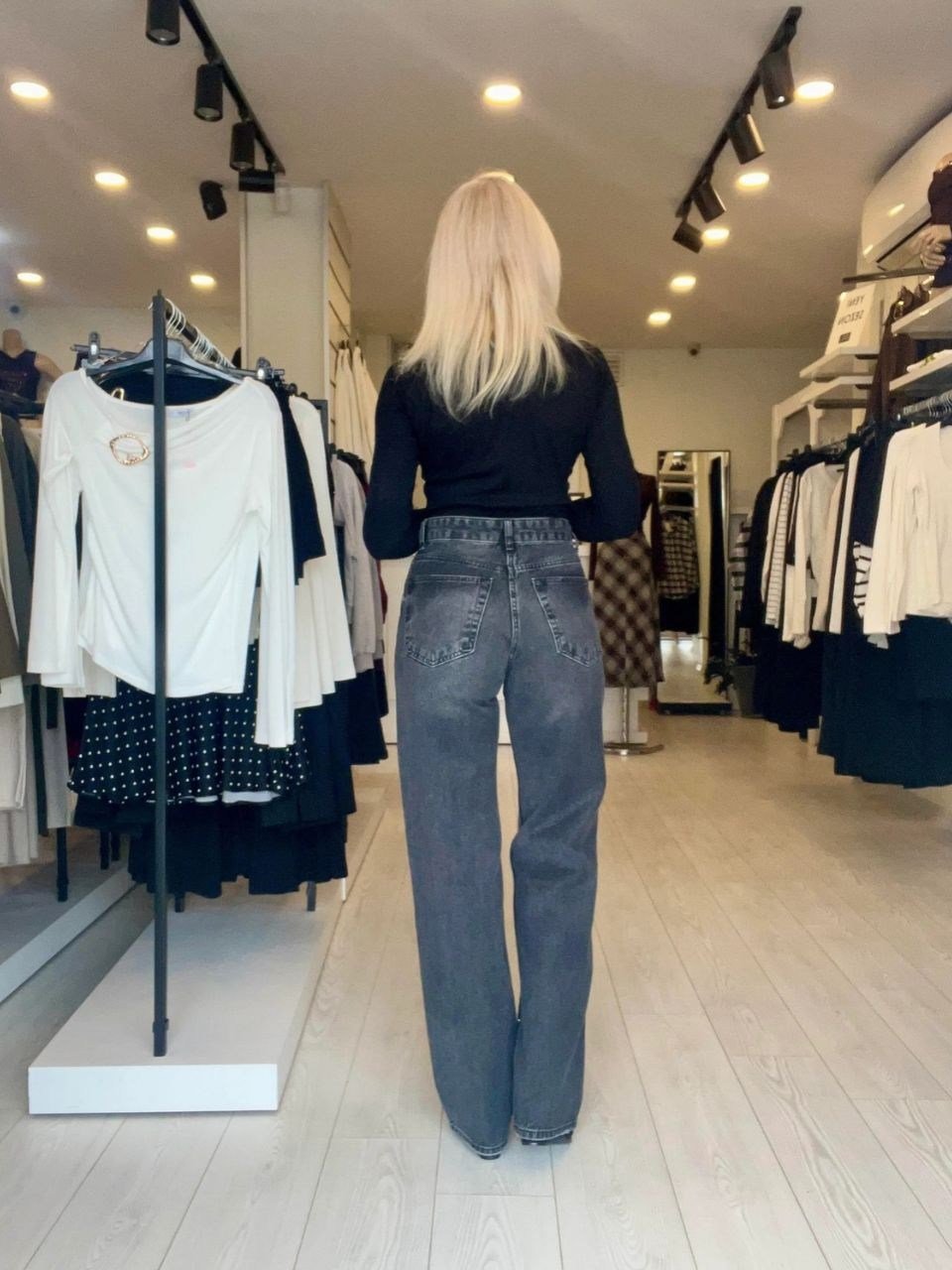 Füme Ön Full Taşlı Wide leg Jean Pantolon