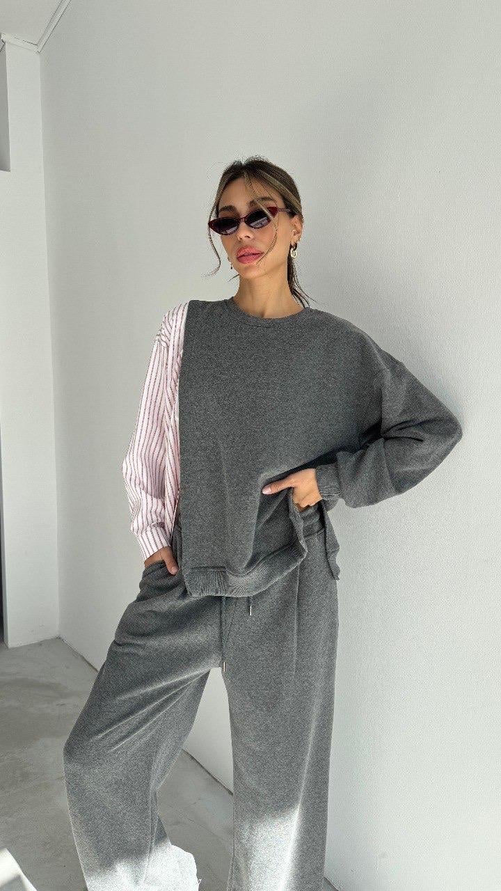 Gömlek Garnili Yırtmaçlı Sweatshirt