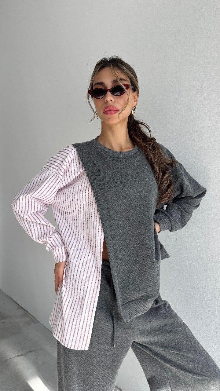 Gömlek Garnili Yırtmaçlı Sweatshirt