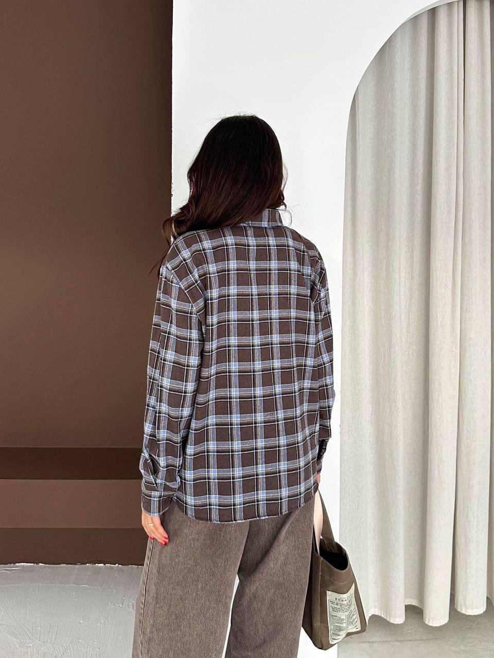 Kahve Ekose Oversize Gömlek