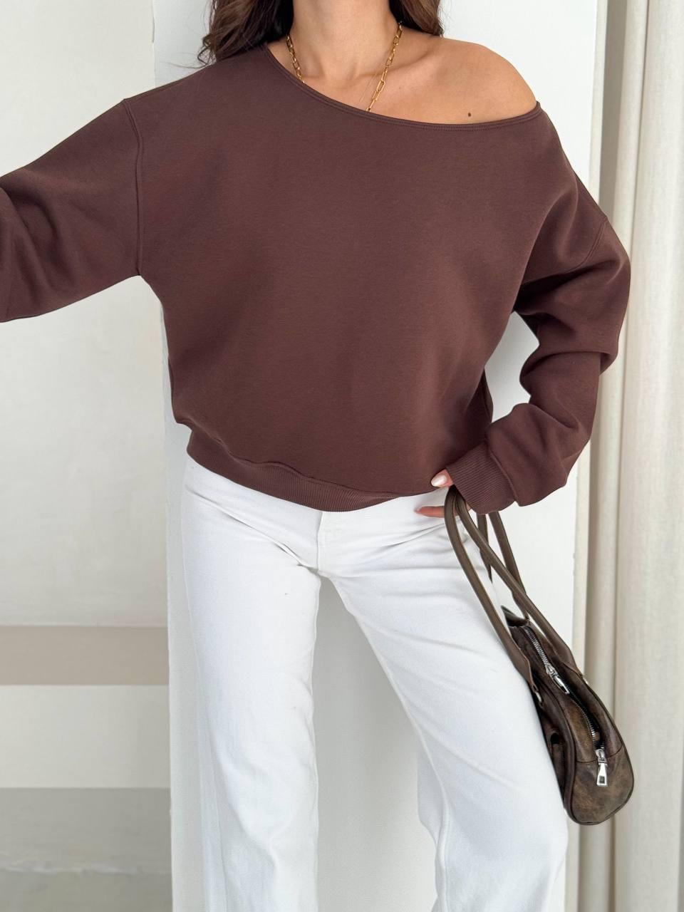 Kahverengi Tek Omuz Sweatshirt 
