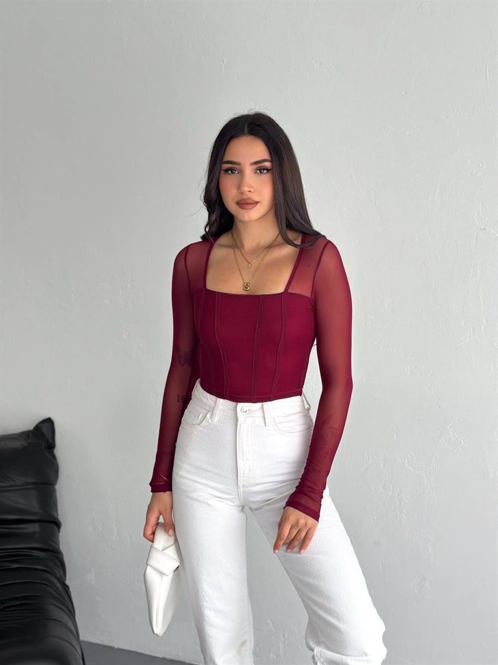Kare Yakalı Tül Crop